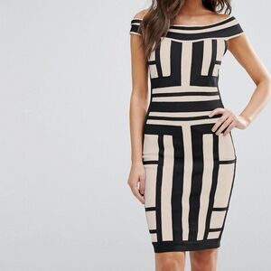 WOW Couture Off Shoulder Bandage Dress In Contrast Panelled Grid by ASOS